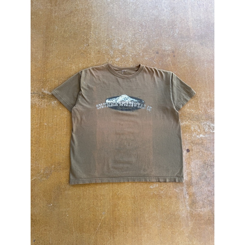 VTG 90s Columbia Sportswear Faded Olive Green Outdoors Hiking Mountain T-Shirt L